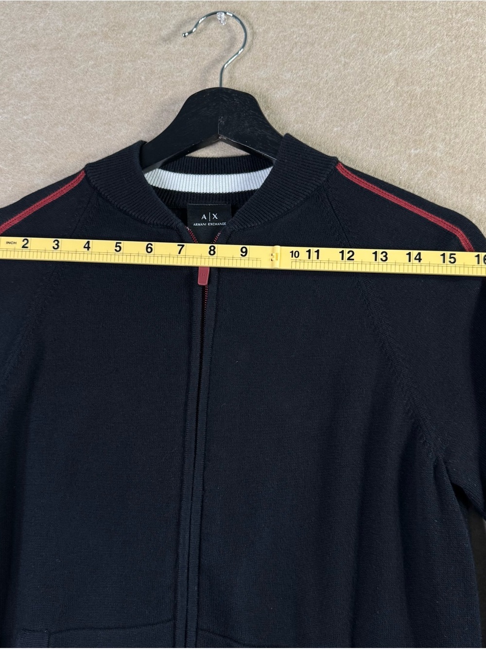 Armani Exchange A|X Black Full Zip Knit Varsity Jacket Red Spellout Small - Picture 3 of 6